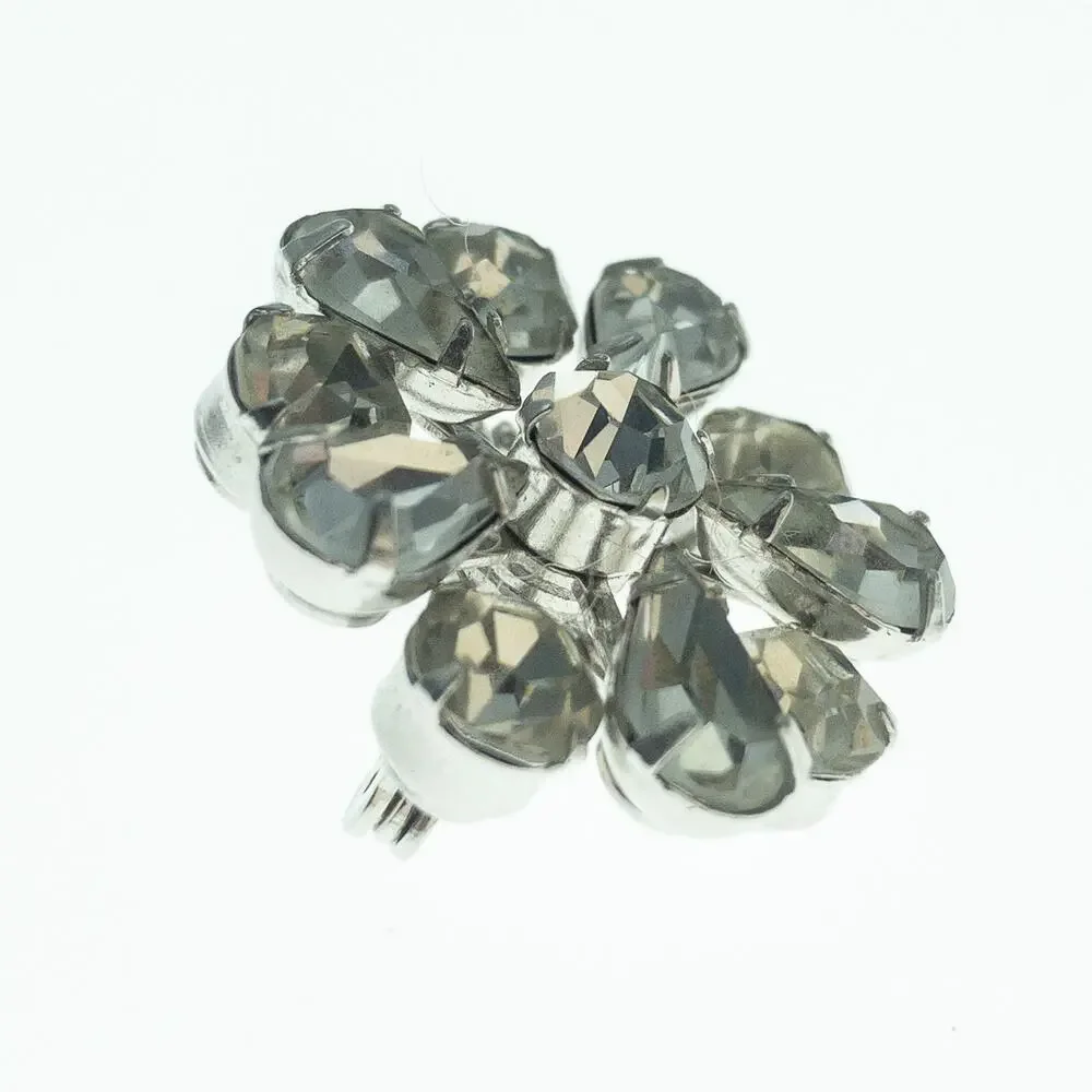 Vintage Rhinestone Flower Brooch Silver Tone Starburst Pin 1.5